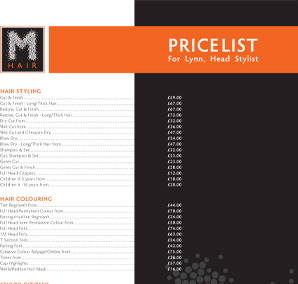 Millenium Hair Price List